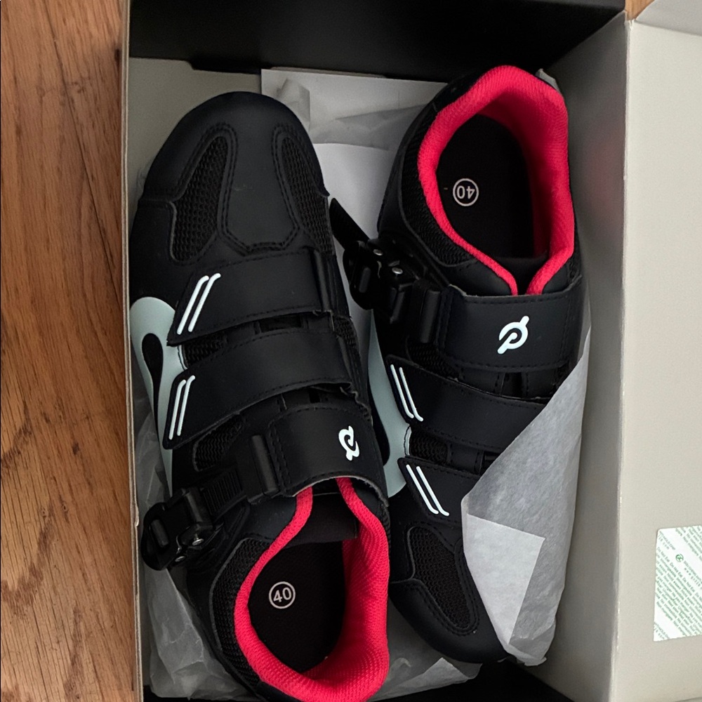Peloton Black Cycling Shoes with Pink Interior